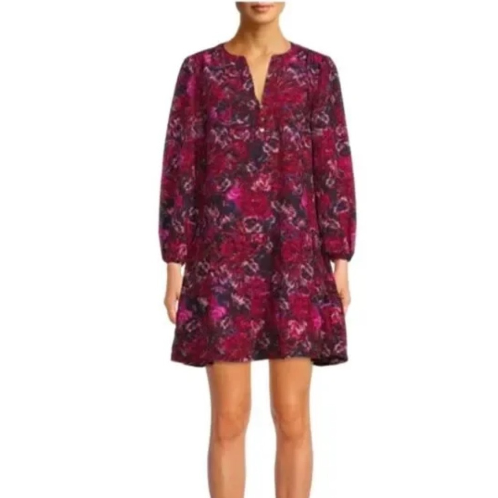 Time and Tru Abstract Floral Mini Dress - Magenta/Black - Sizes L & XL